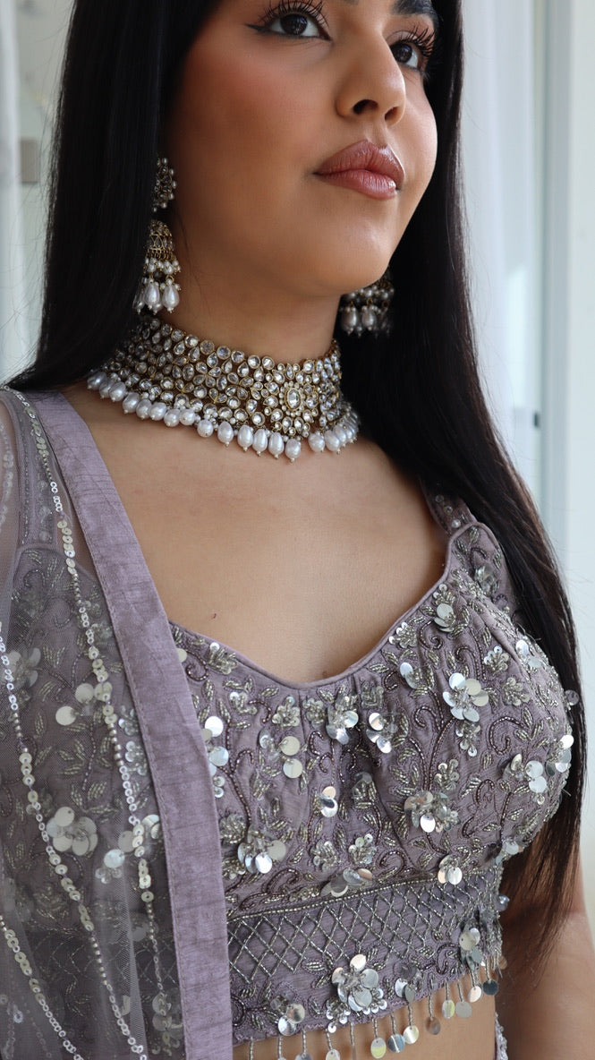 Lavender Silver Embellished Lehenga