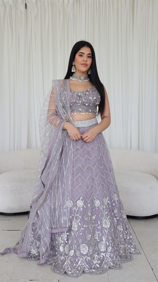 Lavender Silver Embellished Lehenga