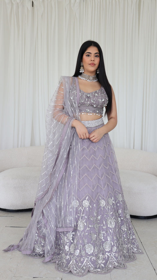 Lavender Silver Embellished Lehenga