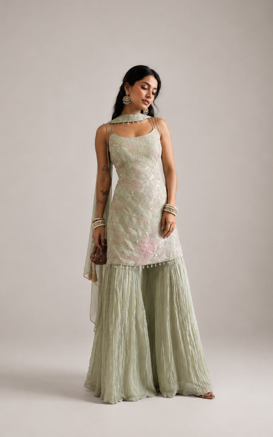 Sage Petal Sharara Set