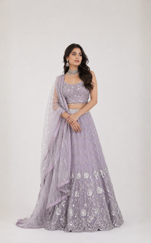 Lavender Shimmer Lehenga Set