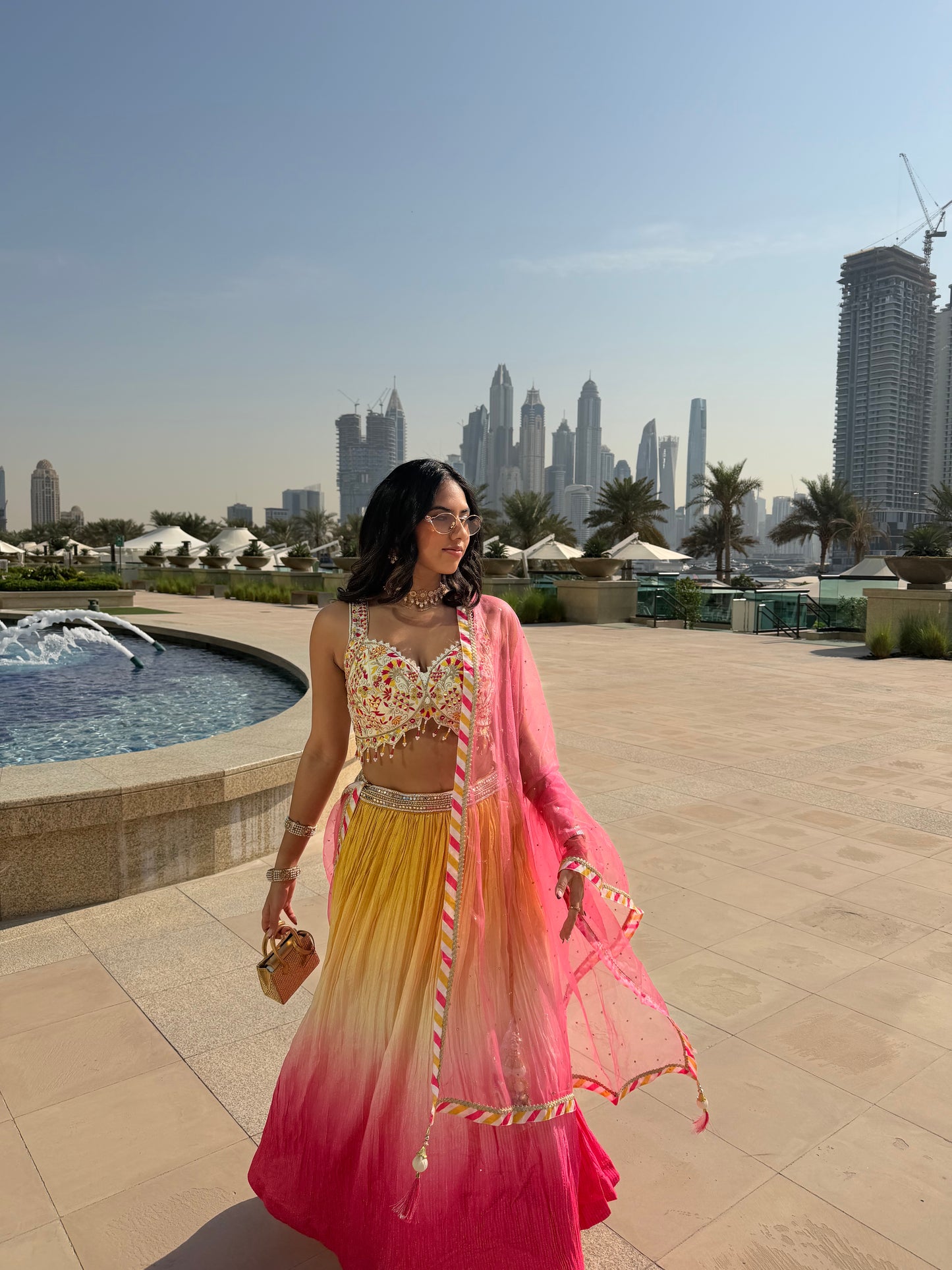 Pink and Yellow Sunset Lehenga
