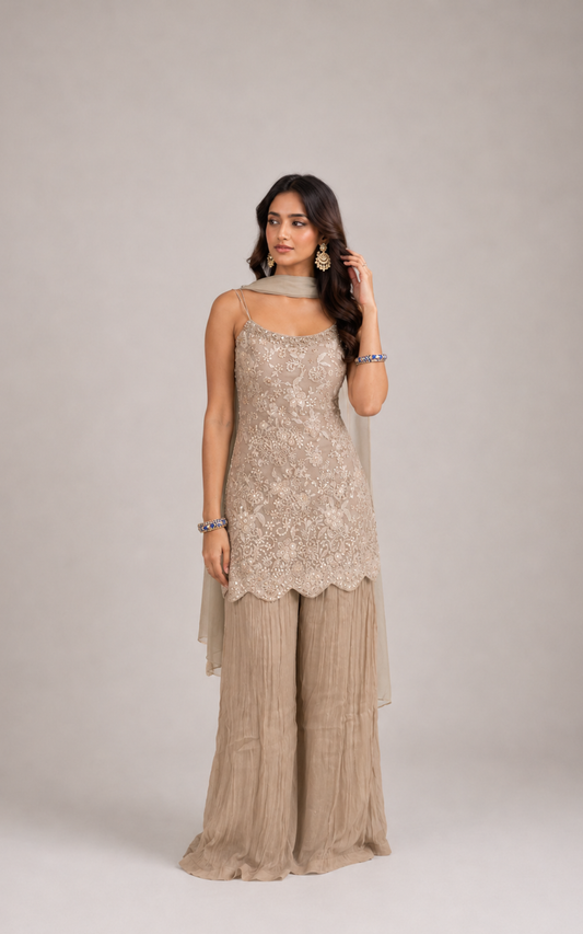 Taupe Whisper Sharara Set