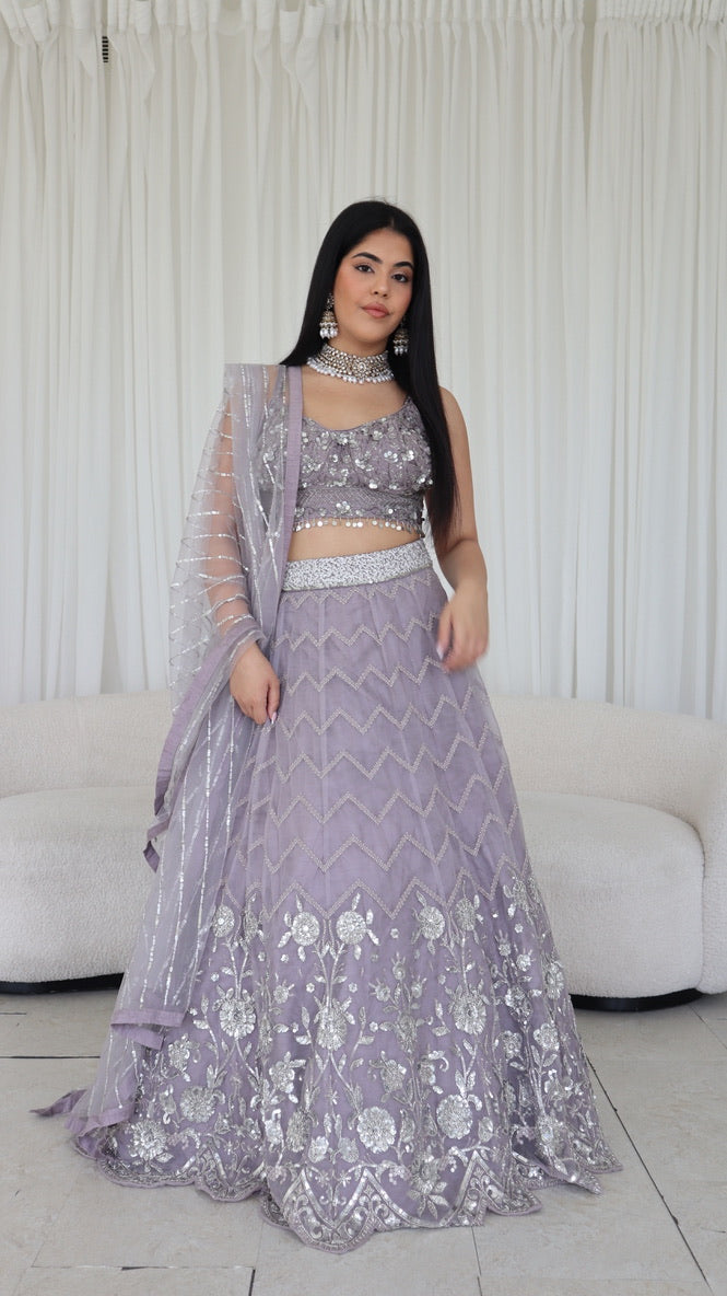 Lavender Silver Embellished Lehenga