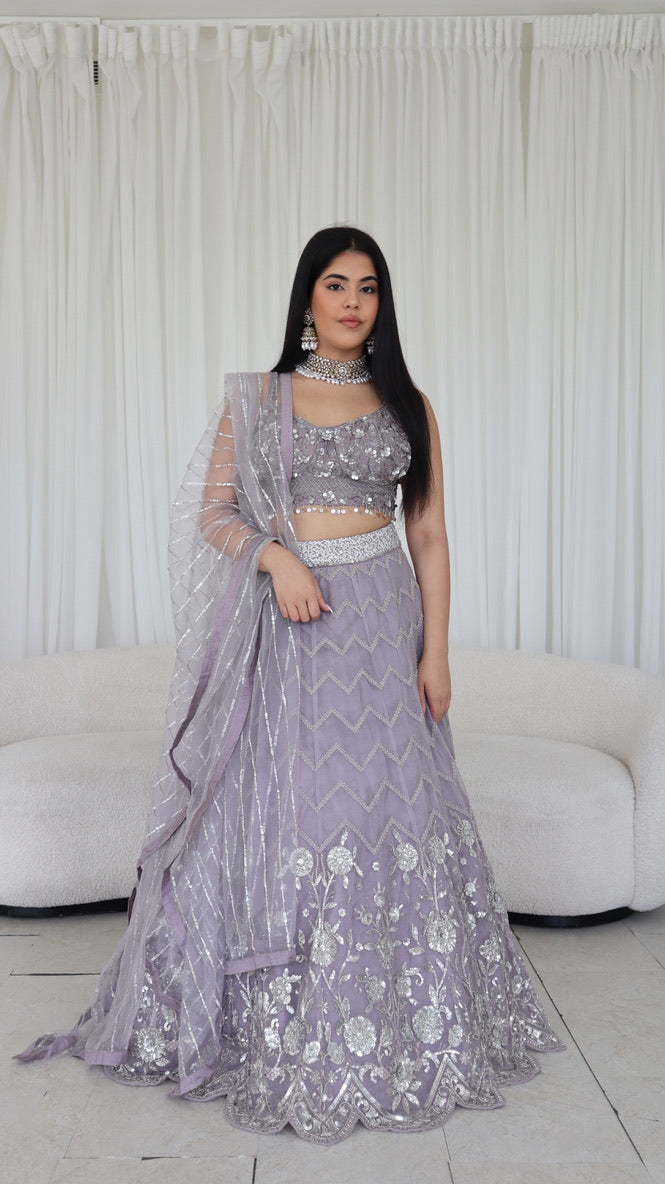 Lavender Silver Embellished Lehenga