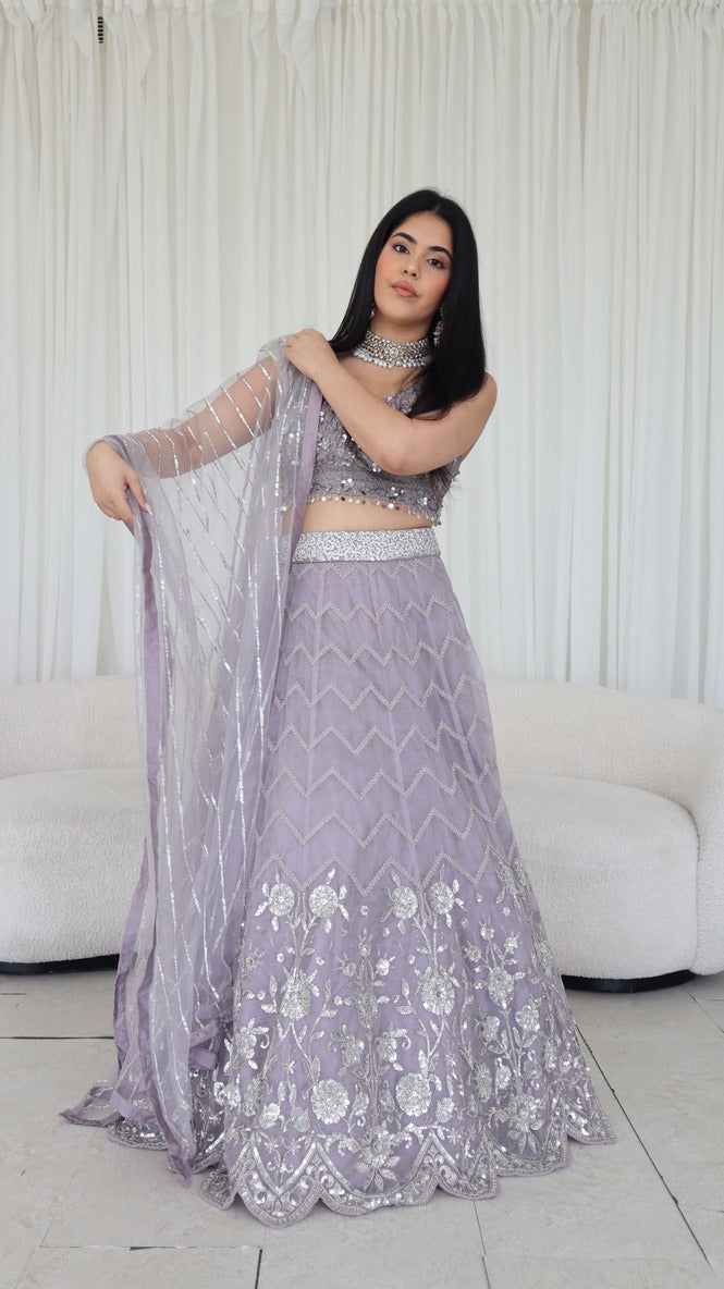 Lavender Silver Embellished Lehenga