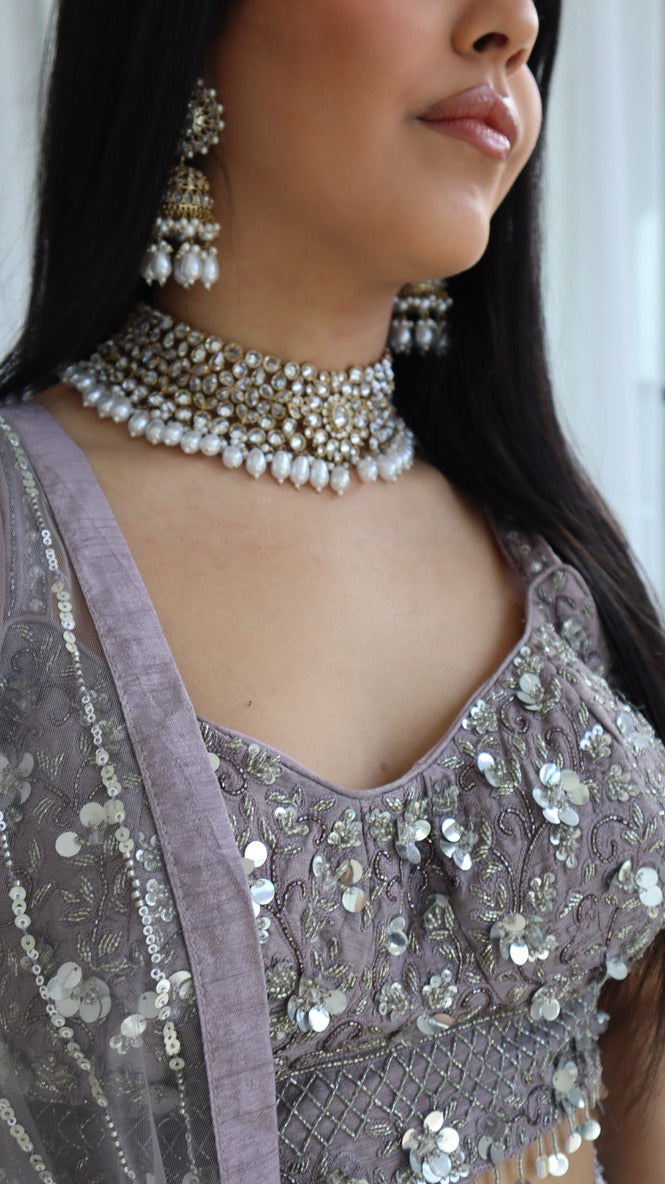 Lavender Silver Embellished Lehenga