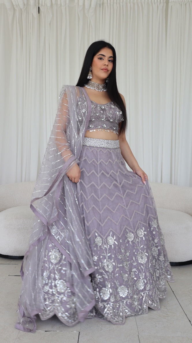 Lavender Silver Embellished Lehenga