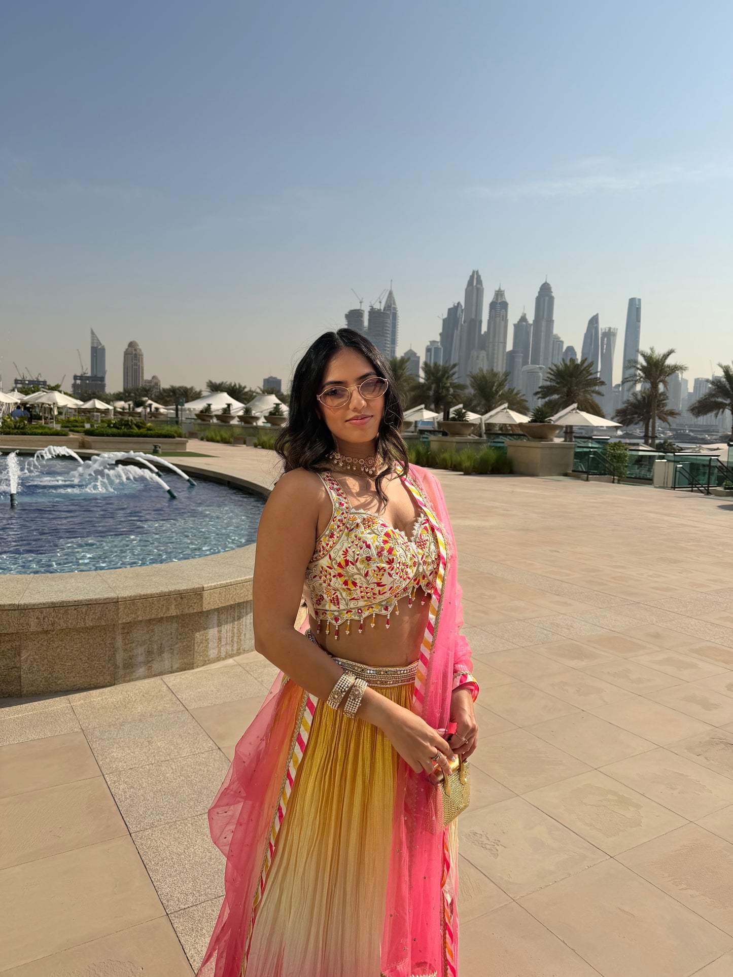 Pink and Yellow Sunset Lehenga