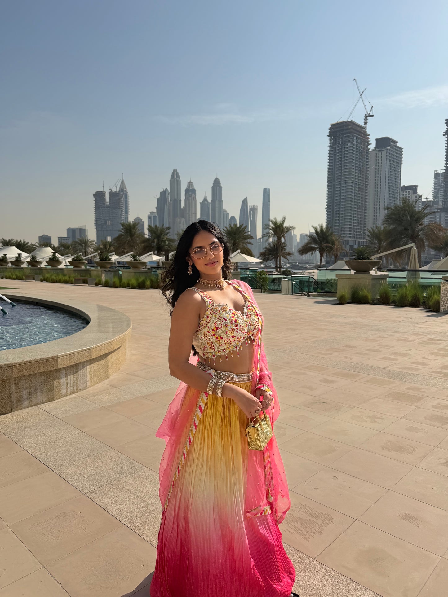 Pink and Yellow Sunset Lehenga