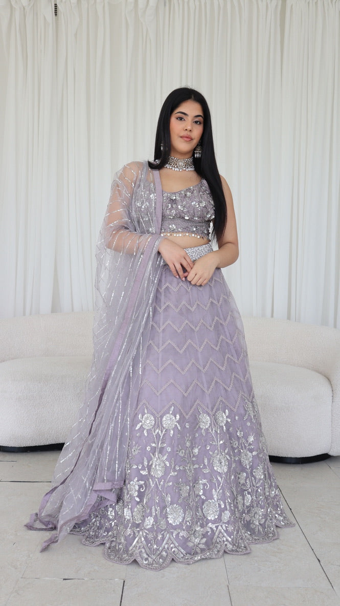 Lavender Silver Embellished Lehenga